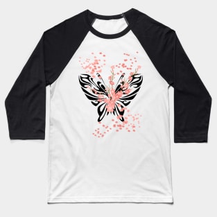 Butterfly and Sakura Design with Pink Splashes Baseball T-Shirt